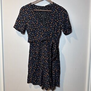 Madewell Wrap Front Romper Black Floral Prairie Roses Womens Sz 00 NWOT MSRP 148
